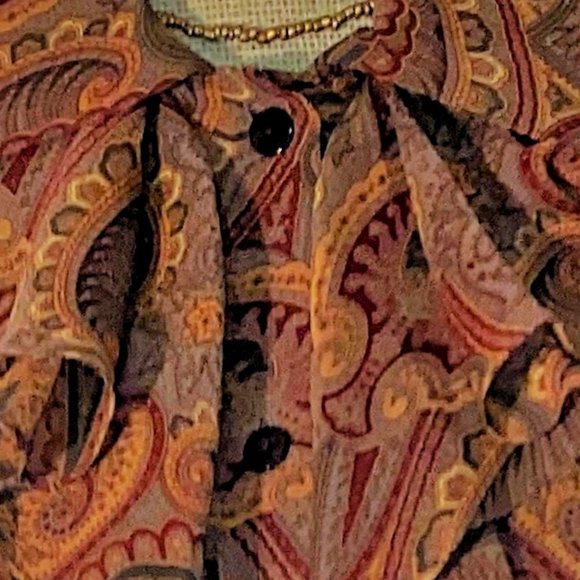 Ellen Tracy Sheer Silk Paisley Button Front Ruffle - Picture 6 of 10